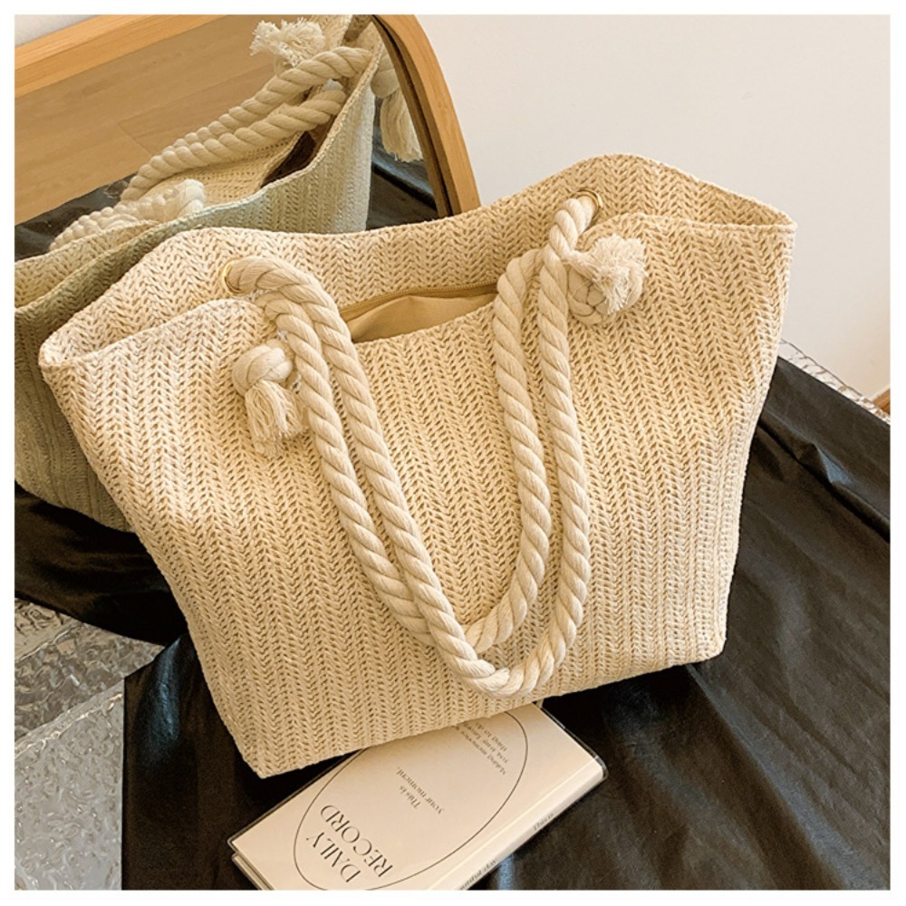 新しい夏のビーチトートバッグ 大容量 ラフィア ボヘミアン風 - Beach Bag Straw のレビューと価格