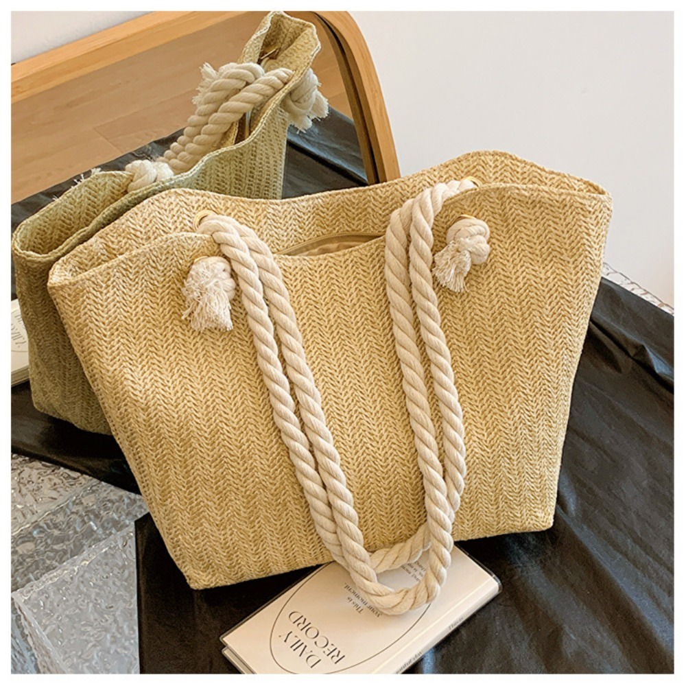 新しい夏のビーチトートバッグ 大容量 ラフィア ボヘミアン風 - Beach Bag Straw のレビューと価格