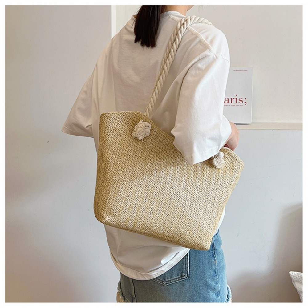 新しい夏のビーチトートバッグ 大容量 ラフィア ボヘミアン風 - Beach Bag Straw のレビューと価格