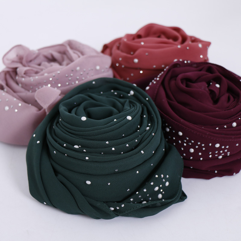 新しい無地ダイヤモンドビーズバブルシフォンインスタントヒジャ - Summer Clothing Hijab のレビューと価格