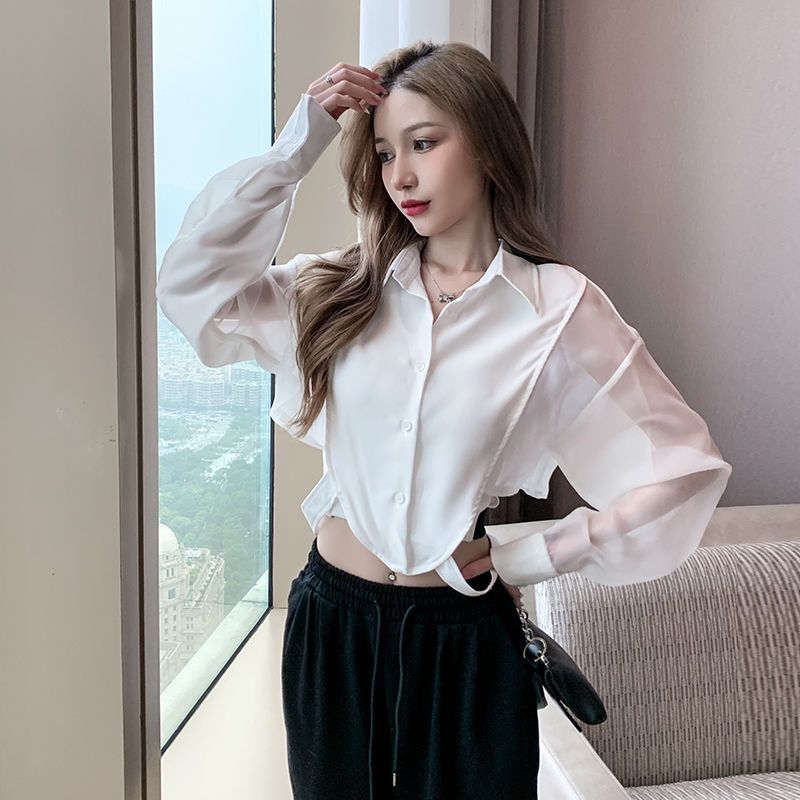 女性のためのシックなパッチワークシャツ,セクシー,エレガント - Crop Blouse Linen のレビューと価格