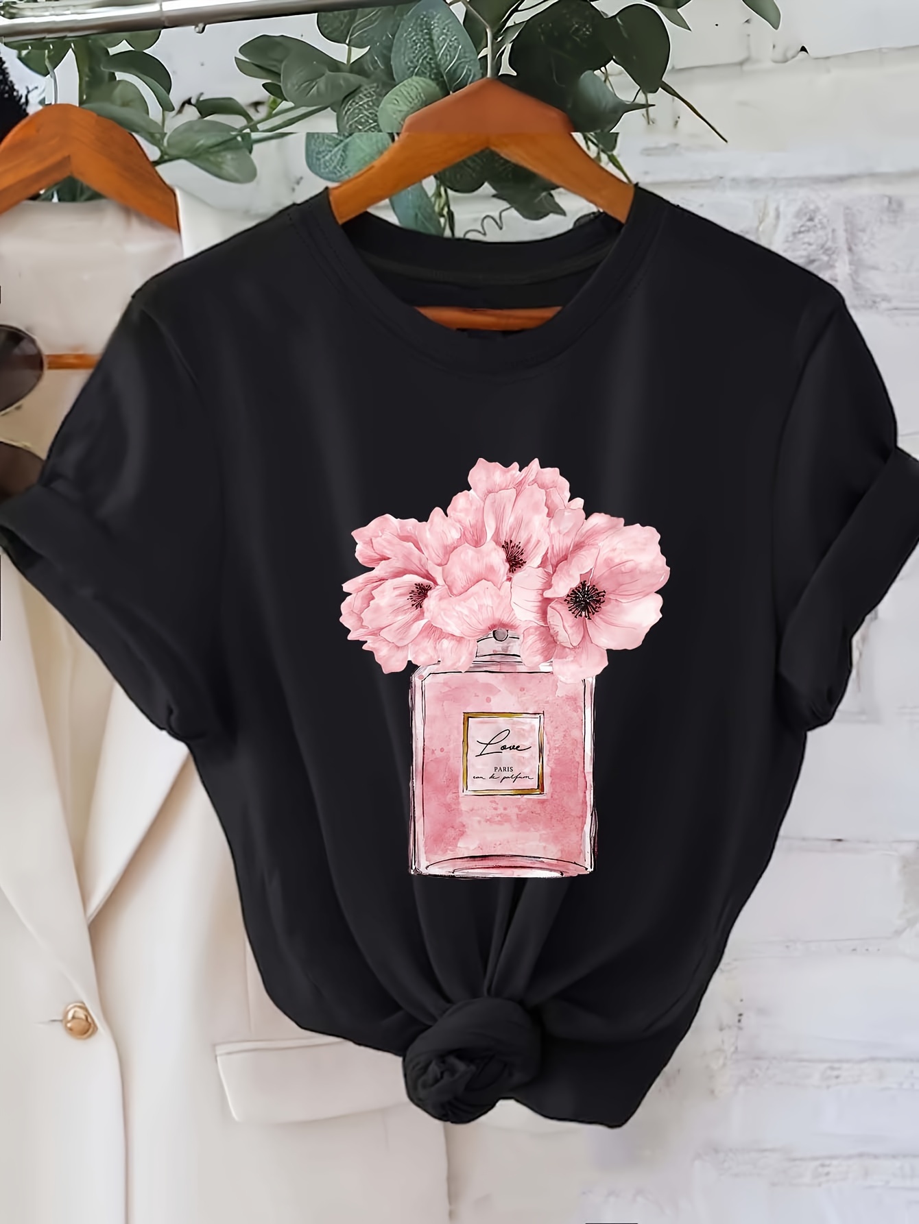 女性の花柄 Tシャツパリフラワーデザインカジュアルクルーネッ - Summer Clothing In Paris のレビューと価格