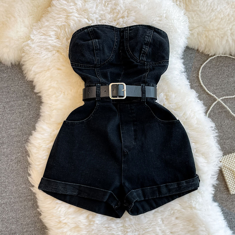 女性用デニムジャンプスーツ,ルーズフィット,裸の肩,ラージ, - Romper Playsuit Women のレビューと価格