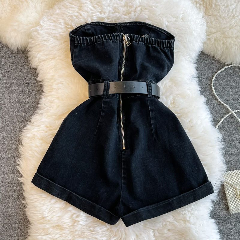 女性用デニムジャンプスーツ,ルーズフィット,裸の肩,ラージ, - Romper Playsuit Women のレビューと価格