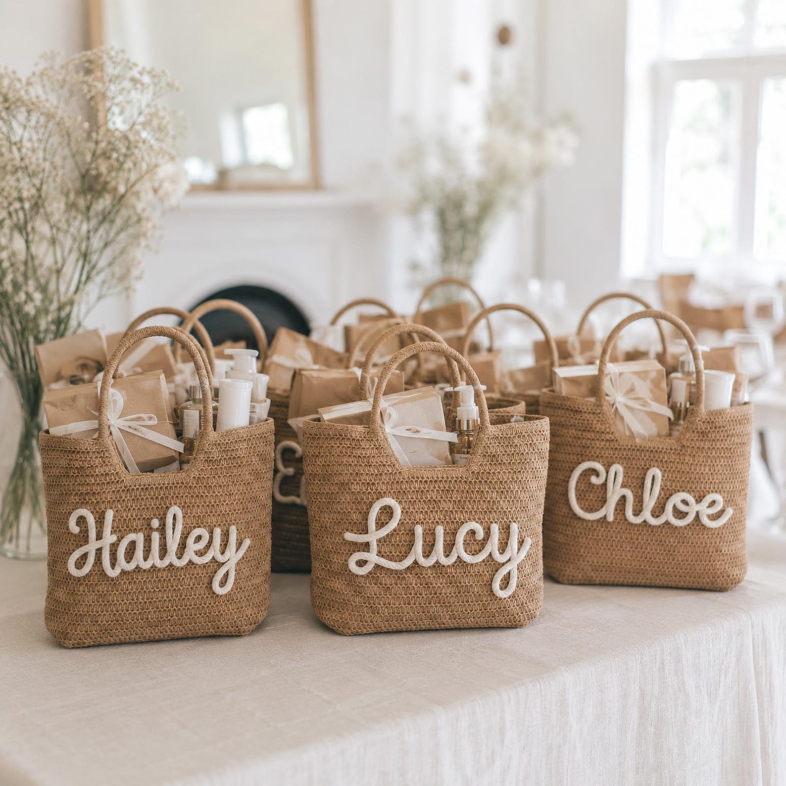 パーソナライズされたカスタムトートバッグ、ブライズメイドギフ - Beach Bag Straw のレビューと価格