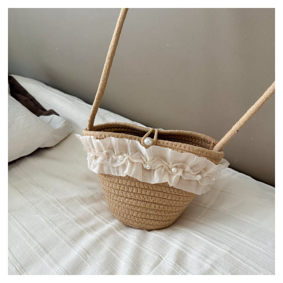 キッズサマーストローハット＆バッグセット 可愛いハンドル付き - Beach Bag Straw のレビューと価格