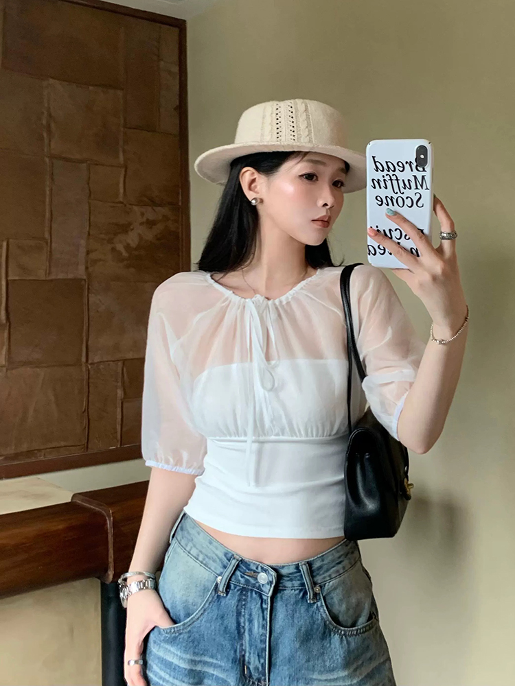 マルベリーシルクパネル付きハーフスリーブトップス — スタイ - Summer Clothing Shops のレビューと価格