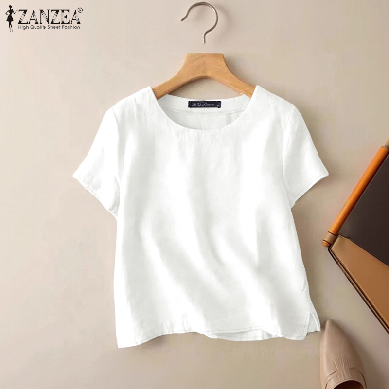 ZANZEA 夏カジュアルコットンブラウス女性用 O ネック - Summer De Clothing のレビューと価格