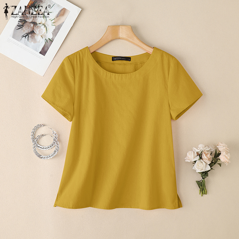 ZANZEA 夏カジュアルコットンブラウス女性用 O ネック - Summer De Clothing のレビューと価格