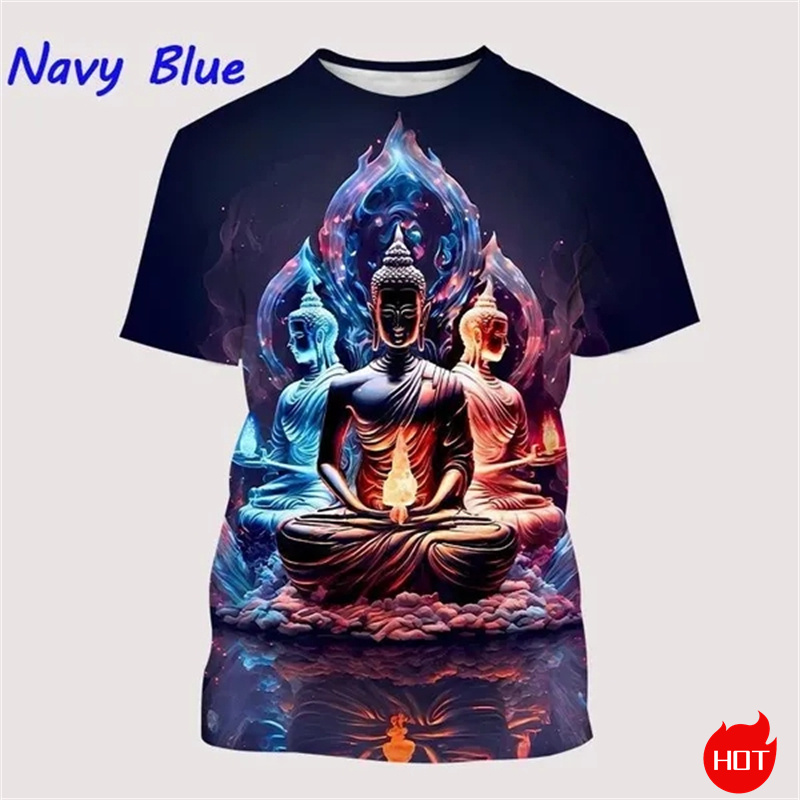 男性用原宿Tシャツ,3Dプリント,ブッダシャクヤムニ仏教,古 - Summer Clothing India のレビューと価格