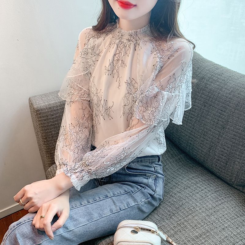 シフォン女性のシャツとブラウスレースの花高級デザイナー若々し - Summer Clothing Trends 2025 のレビューと価格