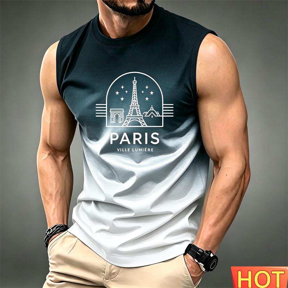 夏のメンズグラデーションノースリーブ Tシャツ通気性ホームラ - Summer Clothing In Paris のレビューと価格