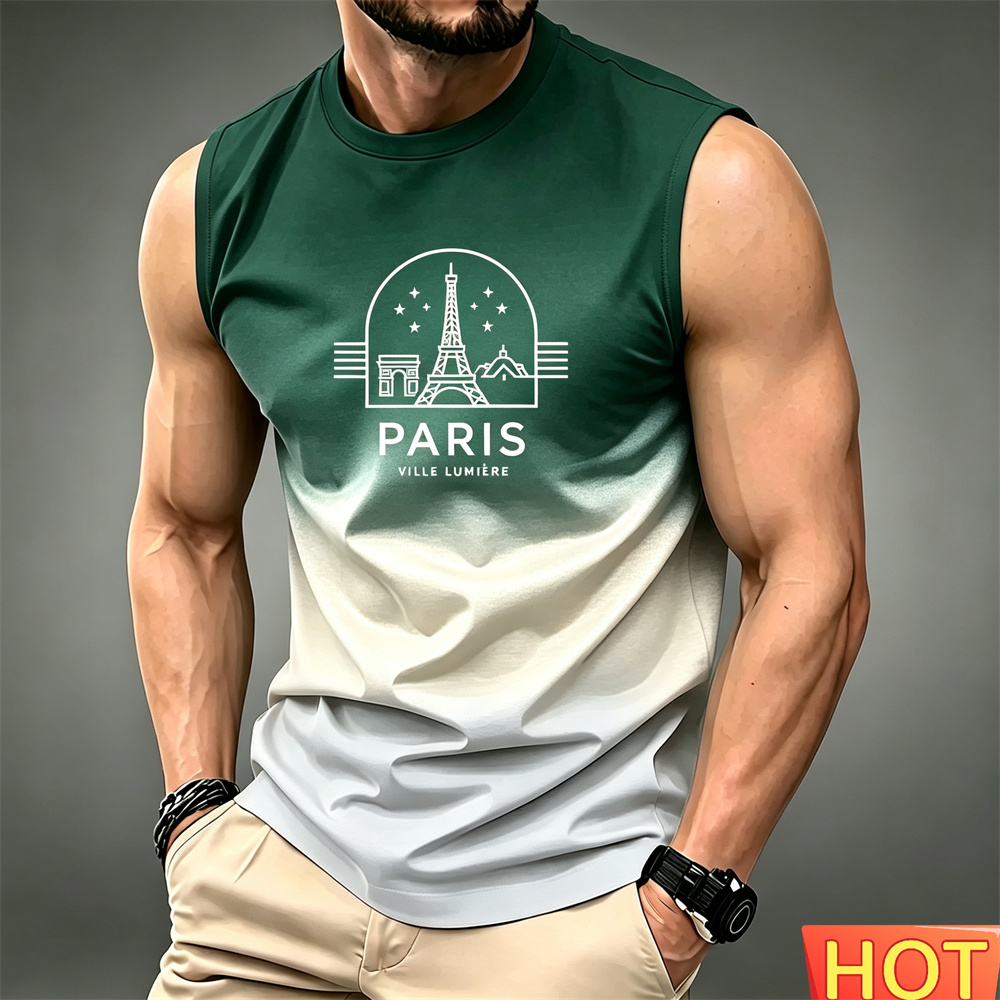 夏のメンズグラデーションノースリーブ Tシャツ通気性ホームラ - Summer Clothing In Paris のレビューと価格