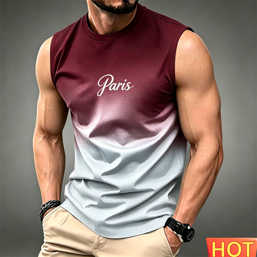 夏のメンズグラデーションノースリーブ Tシャツ通気性ホームラ - Summer Clothing In Paris のレビューと価格