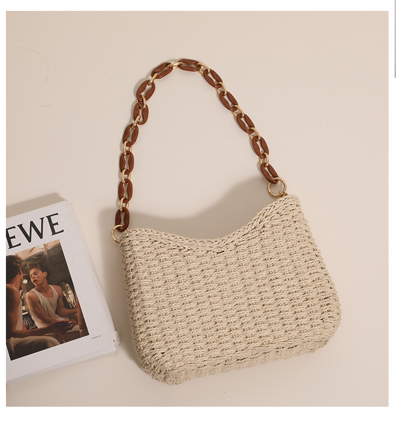 女性用麦わらバッグ：ビーチでの休暇に最適な無地ショルダーバッ - Beach Bag Straw のレビューと価格