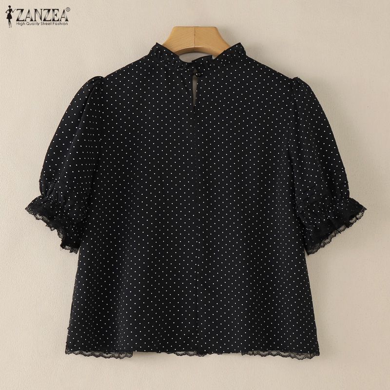ZANZEA 女性ポルカドットレースパッチワークブラウスフリ - Summer De Clothing のレビューと価格