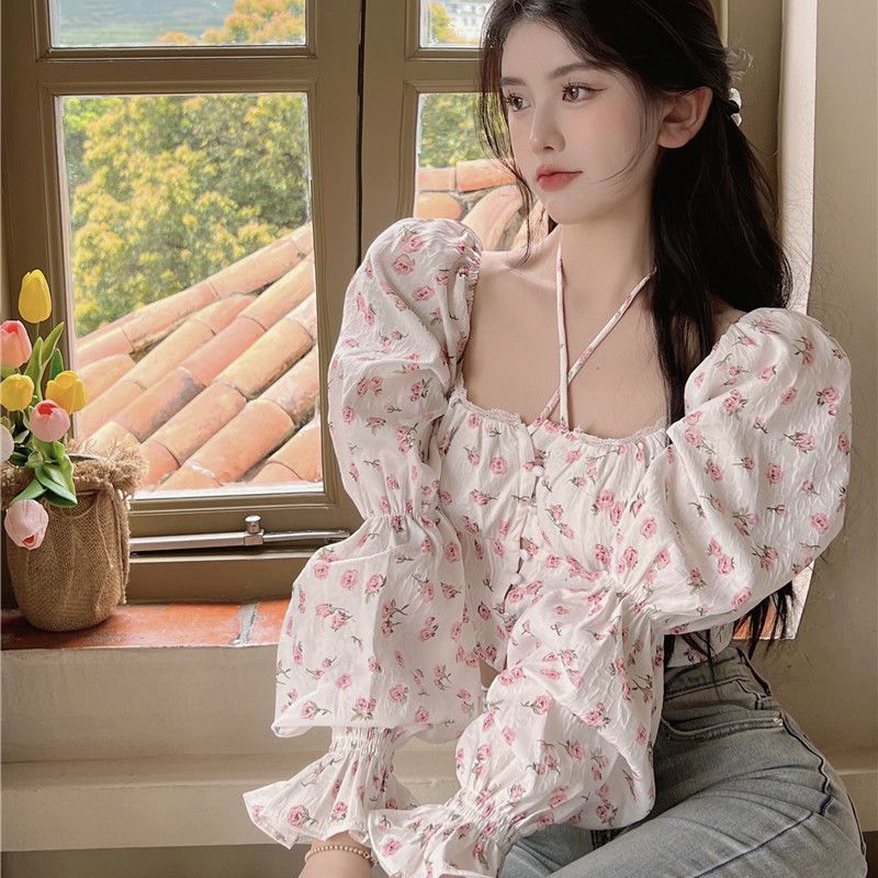 花柄のエレガントな女性のブラウス,柔らかな衣服,半袖,韓国ス - Crop Blouse Linen のレビューと価格
