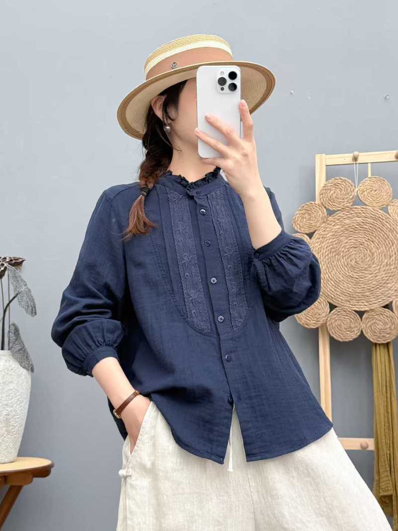 2026 ヴィンテージ服森ガール綿糸ネイビーブルーホワイトオ - Summer Clothing Japan のレビューと価格