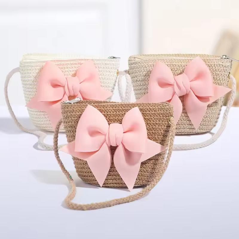 女の赤ちゃん用編みわらショルダーバッグ愛らしいリボン装飾手作 - Beach Bag Straw のレビューと価格