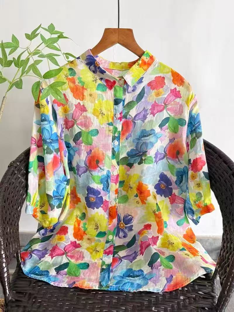 2026年ピュアラミープリントシャツ レディース タイ風 ヴ - Summer Clothing Japan のレビューと価格