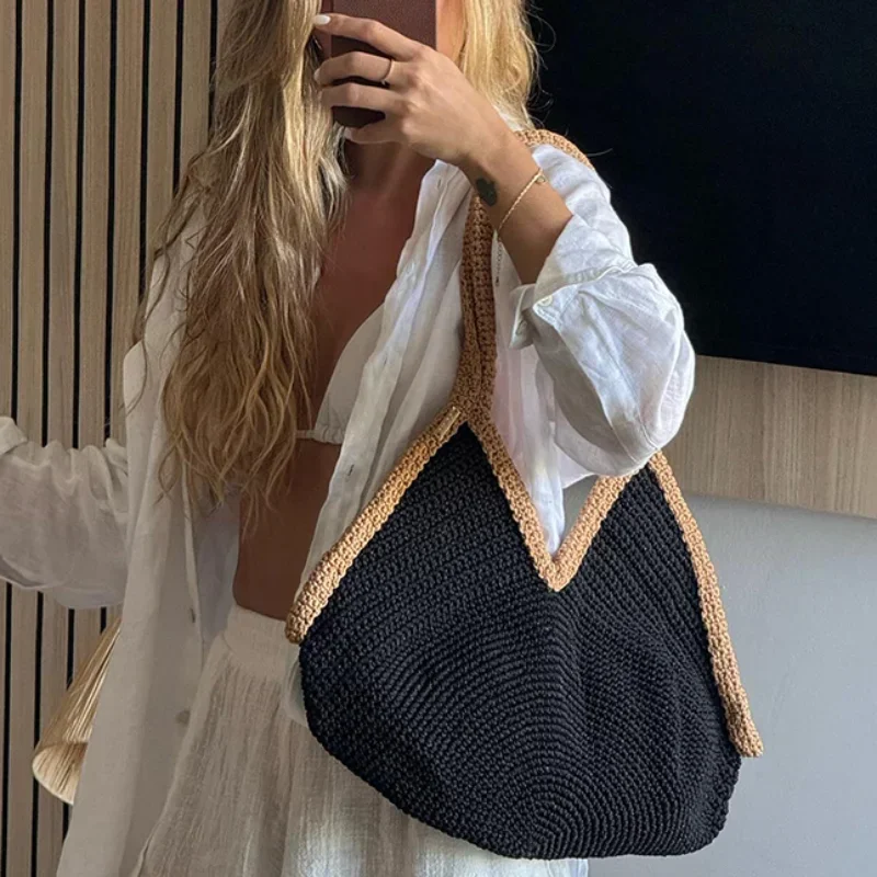 夏の新作手織りハンドバッグ大容量ビーチバケーションショルダー - Beach Bag Straw のレビューと価格