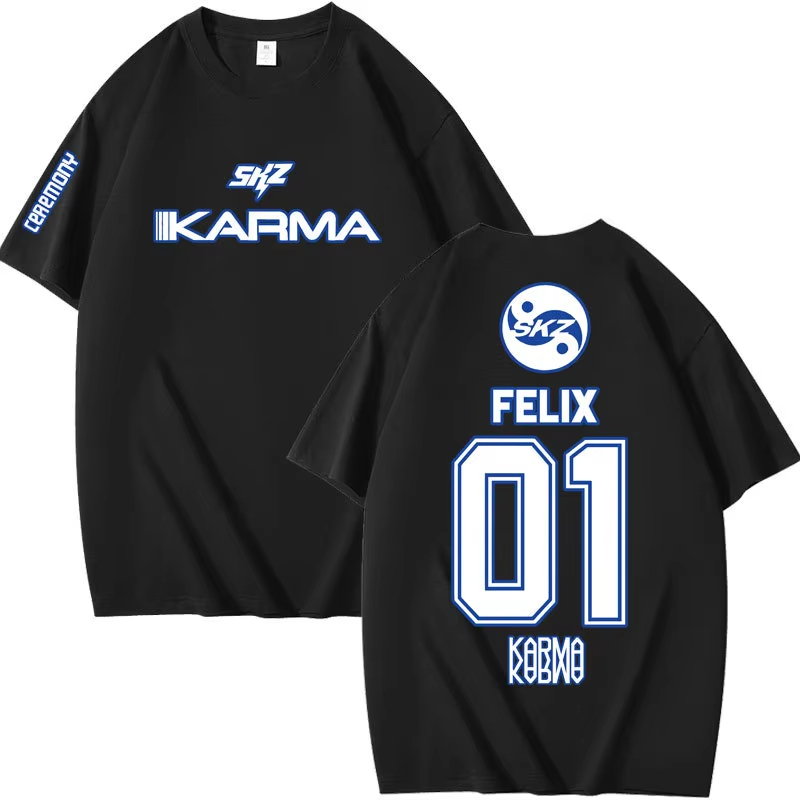 人気 Kpop KARMA 半袖 Tシャツ女性男性原宿トップ - Summer Clothing Aesthetic のレビューと価格