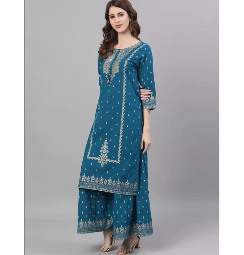 春夏 インド民族風 100% コットン プリント ネイビーブ - Summer Clothing India のレビューと価格