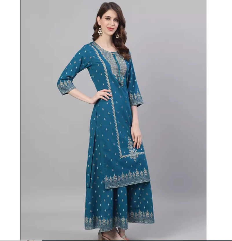 春夏 インド民族風 100% コットン プリント ネイビーブ - Summer Clothing India のレビューと価格